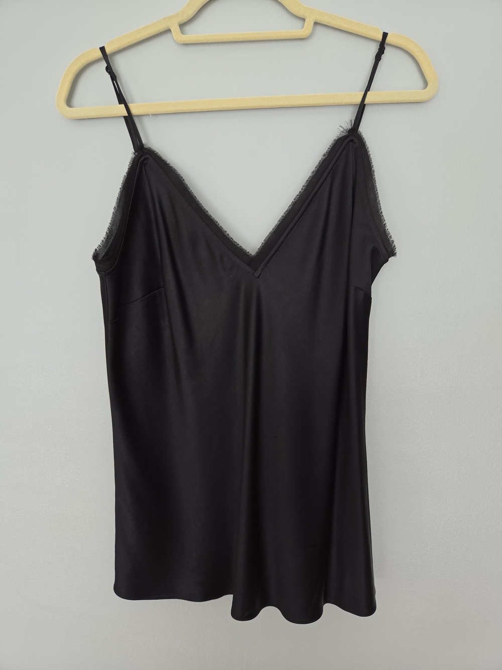 Frame Denim Black Satin V-Neck Lace-Trim Camisole